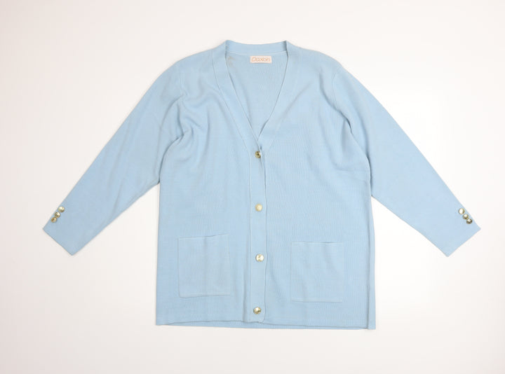 Daxon Women Blue Acrylic V-Neck Long Sleeve Button Cardigan Size 18/20