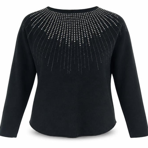Quiz Women Green Rhinestone Long Sleeve Crew Neck Pullover Jumper Size M