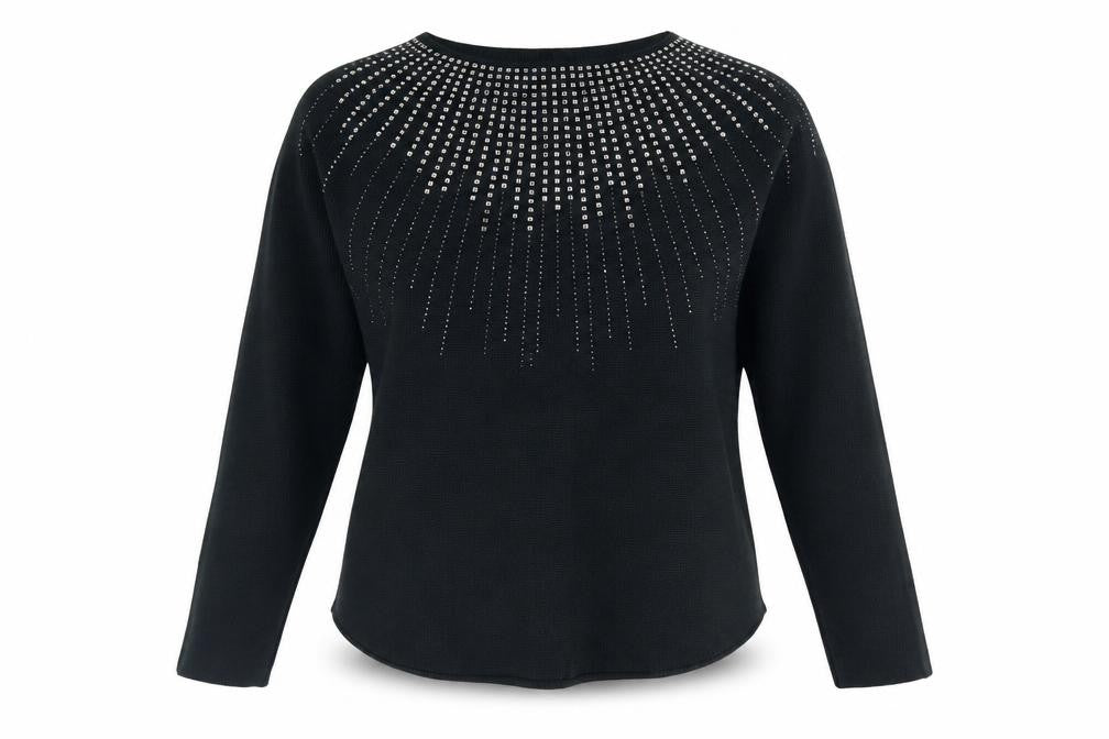 Quiz Women Green Rhinestone Long Sleeve Crew Neck Pullover Jumper Size M