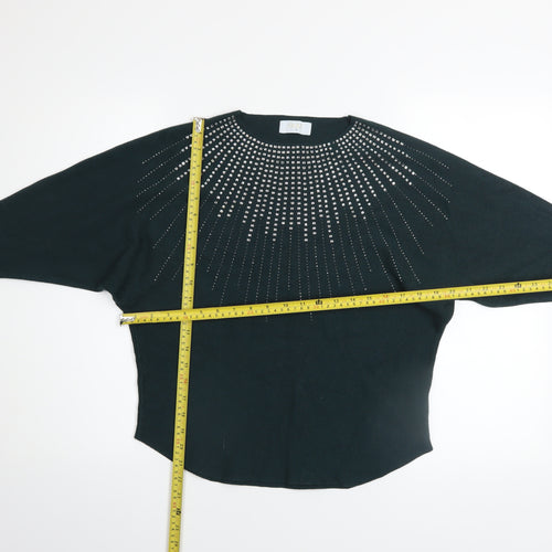 Quiz Women Green Rhinestone Long Sleeve Crew Neck Pullover Jumper Size M