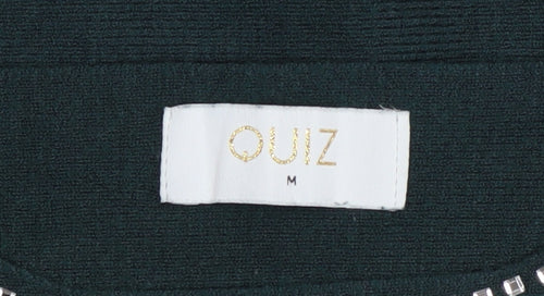 Quiz Women Green Rhinestone Long Sleeve Crew Neck Pullover Jumper Size M