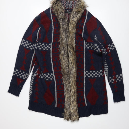 Simply Be Women's Multicoloured Faux Fur Trim Knit Coatigan Size 16/18