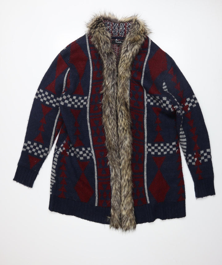 Simply Be Women's Multicoloured Faux Fur Trim Knit Coatigan Size 16/18