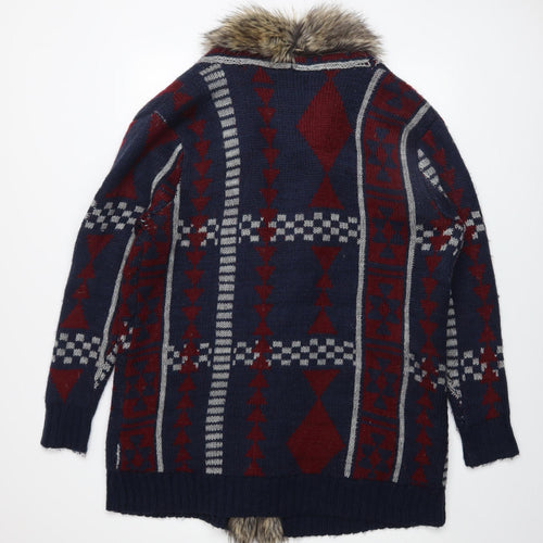 Simply Be Women's Multicoloured Faux Fur Trim Knit Coatigan Size 16/18