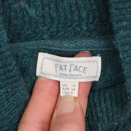 Fat Face Women Green Mock Neck Knit Jumper Size 10