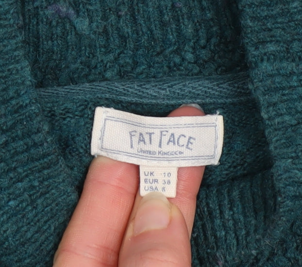 Fat Face Women Green Mock Neck Knit Jumper Size 10