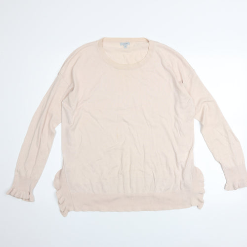 Jigsaw Women’s Beige Cotton Crew Neck Ruffle Hem Jumper Size S