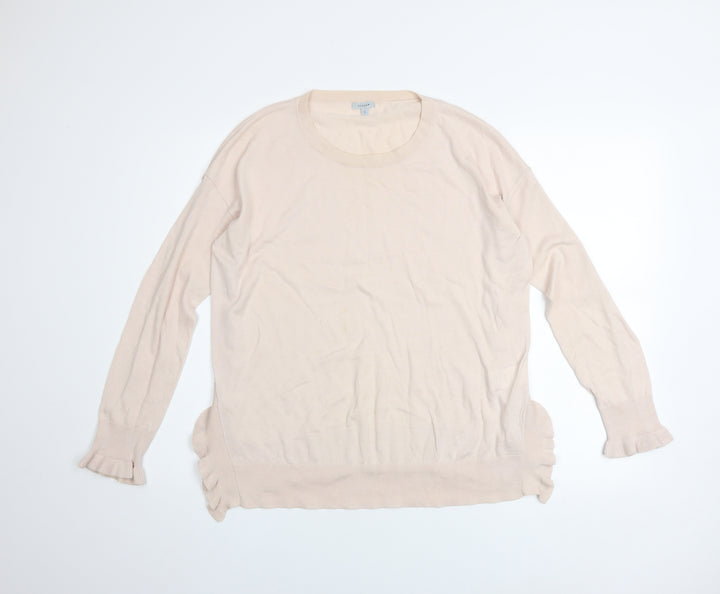 Jigsaw Women’s Beige Cotton Crew Neck Ruffle Hem Jumper Size S