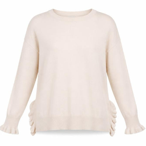 Jigsaw Women’s Beige Cotton Crew Neck Ruffle Hem Jumper Size S