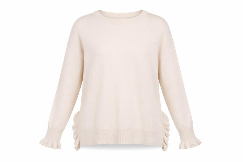 Jigsaw Women’s Beige Cotton Crew Neck Ruffle Hem Jumper Size S
