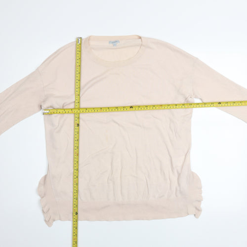 Jigsaw Women’s Beige Cotton Crew Neck Ruffle Hem Jumper Size S