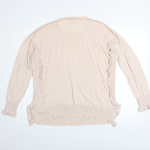 Jigsaw Women’s Beige Cotton Crew Neck Ruffle Hem Jumper Size S