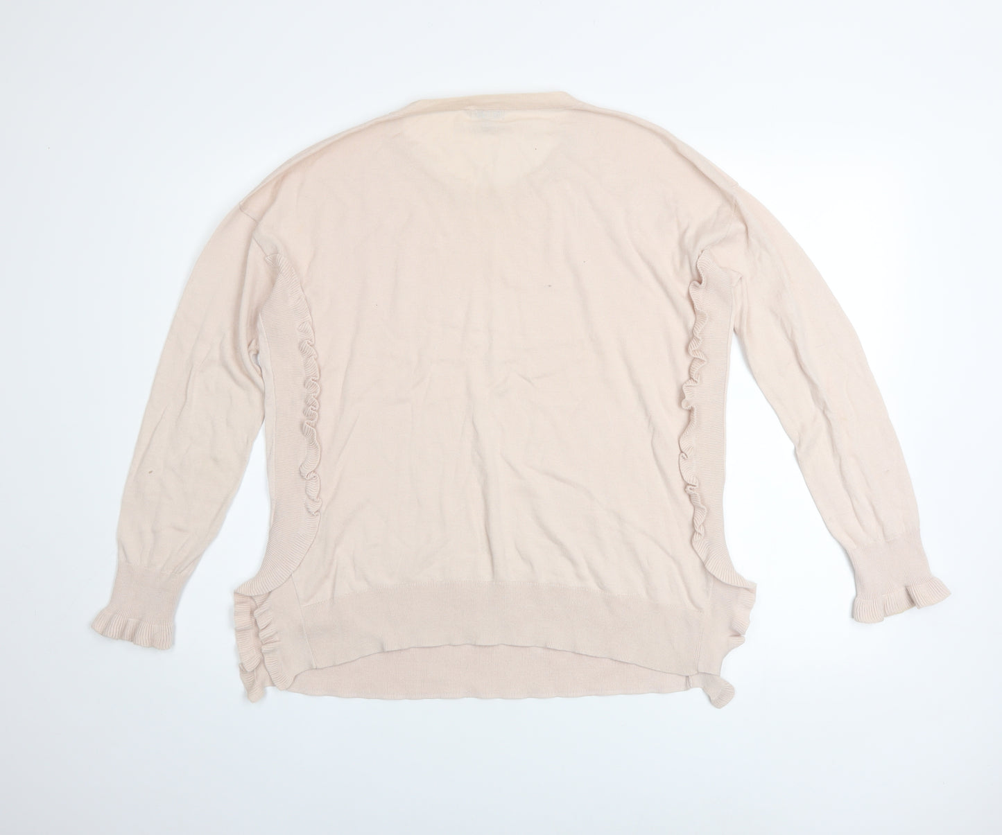 Jigsaw Women’s Beige Cotton Crew Neck Ruffle Hem Jumper Size S