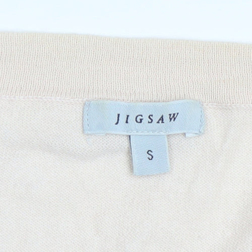 Jigsaw Women’s Beige Cotton Crew Neck Ruffle Hem Jumper Size S