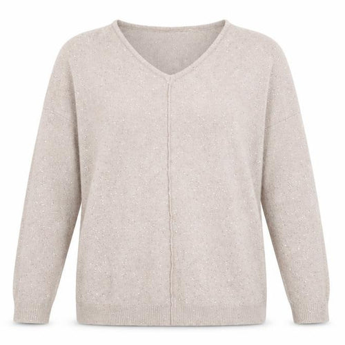 Wallis Womens Beige Sequin V-Neck Long Sleeve Pullover Jumper L