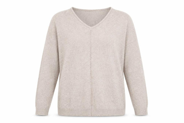 Wallis Womens Beige Sequin V-Neck Long Sleeve Pullover Jumper L