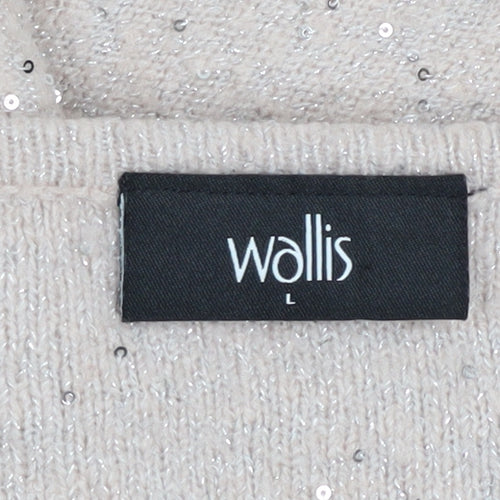 Wallis Womens Beige Sequin V-Neck Long Sleeve Pullover Jumper L