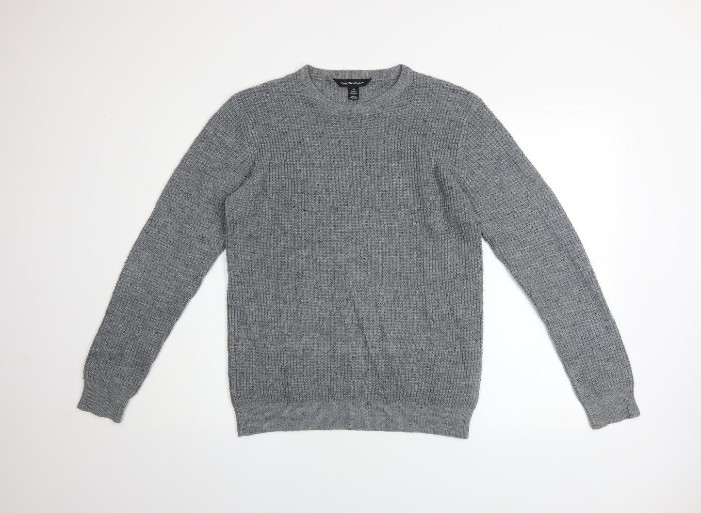 Cedar Wood State Men's Grey XS Crew Neck Waffle Knit Pullover Jumper