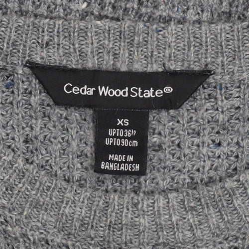 Cedar Wood State Men's Grey XS Crew Neck Waffle Knit Pullover Jumper