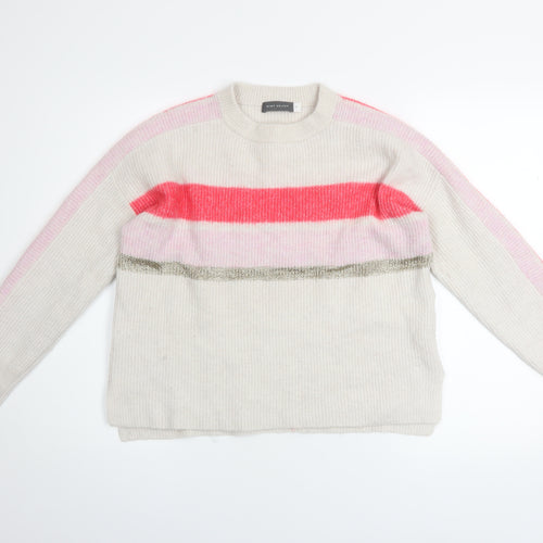 Mint Velvet Women’s Cream Pink Striped Crew Neck Knitted Jumper M