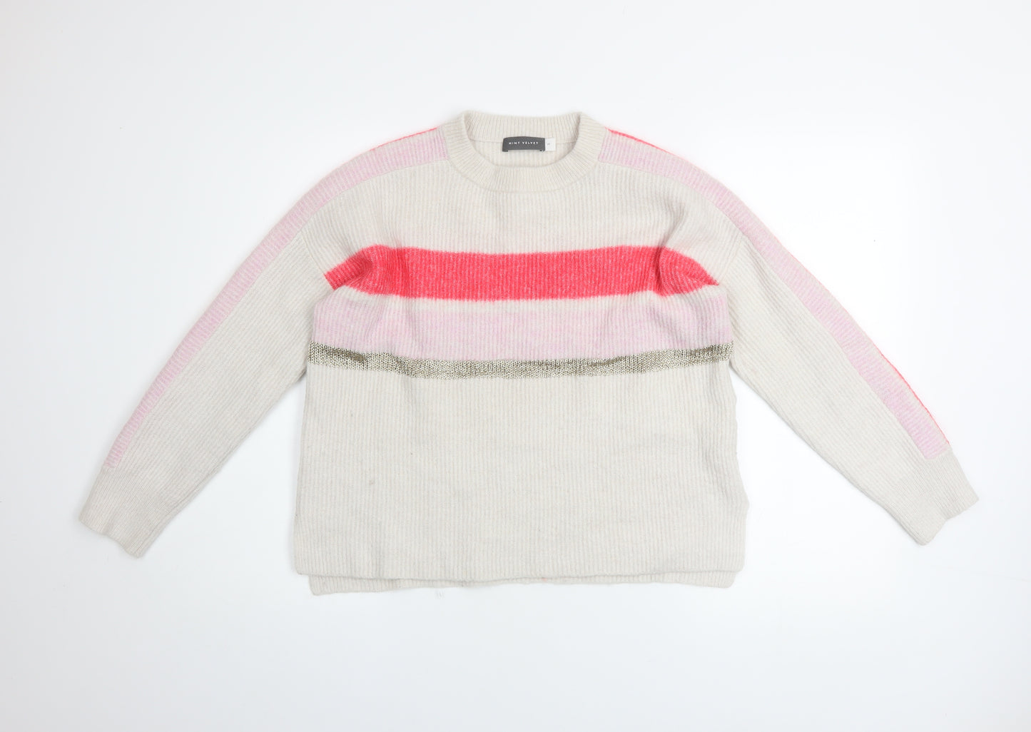 Mint Velvet Women’s Cream Pink Striped Crew Neck Knitted Jumper M