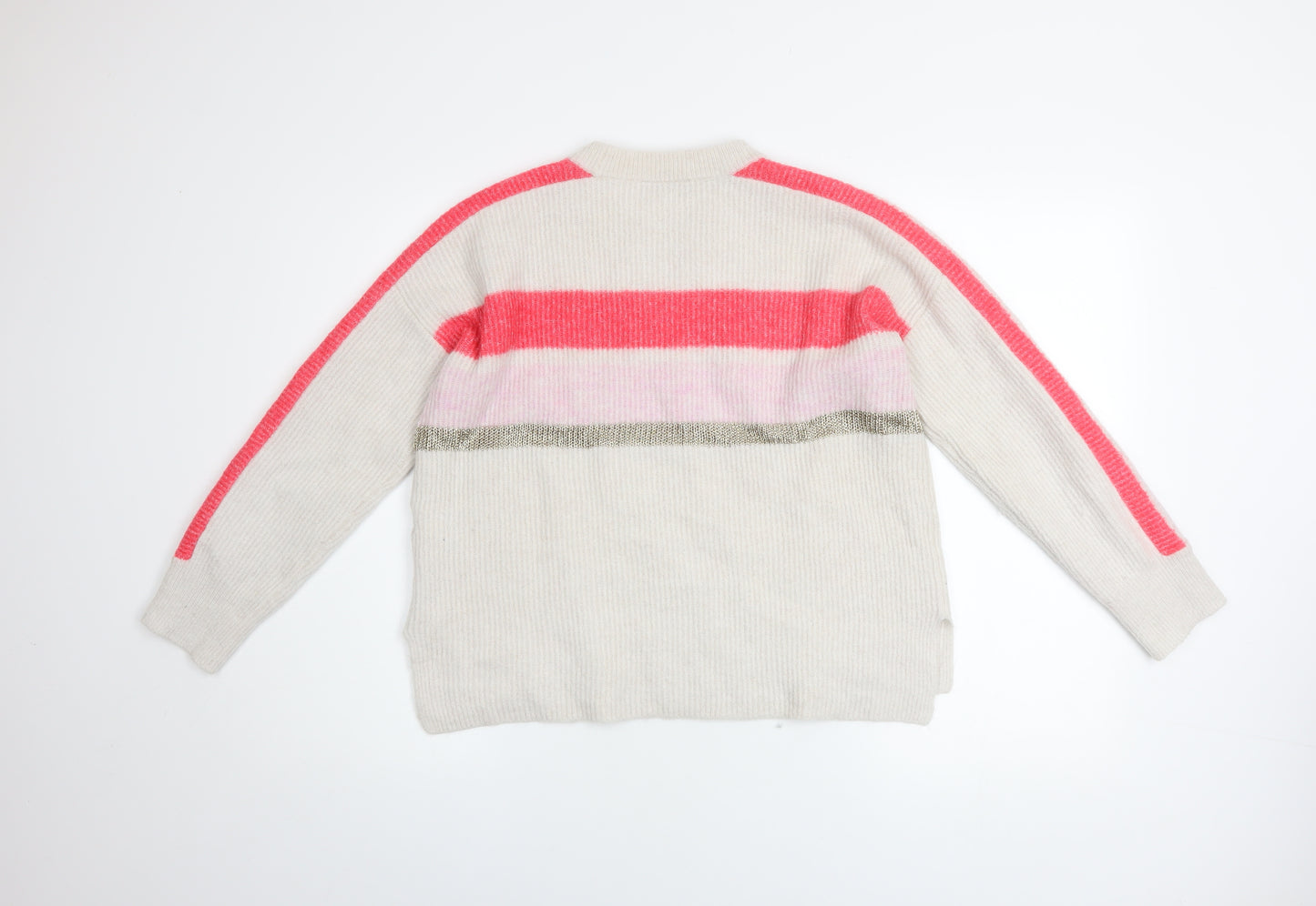 Mint Velvet Women’s Cream Pink Striped Crew Neck Knitted Jumper M