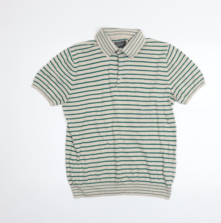 Peter Werth Men’s Beige Striped Cotton Polo Shirt Size M