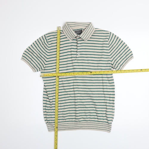 Peter Werth Men’s Beige Striped Cotton Polo Shirt Size M