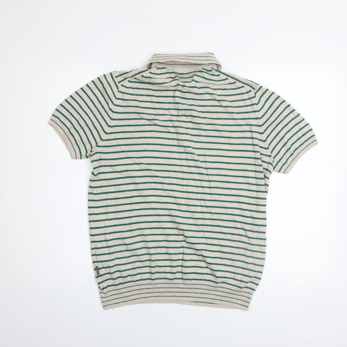 Peter Werth Men’s Beige Striped Cotton Polo Shirt Size M
