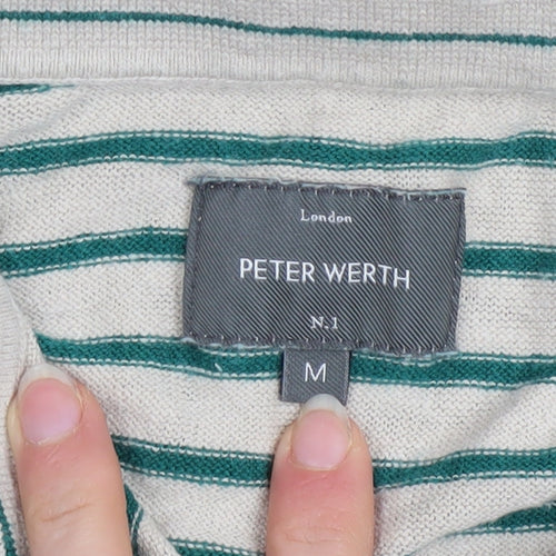 Peter Werth Men’s Beige Striped Cotton Polo Shirt Size M