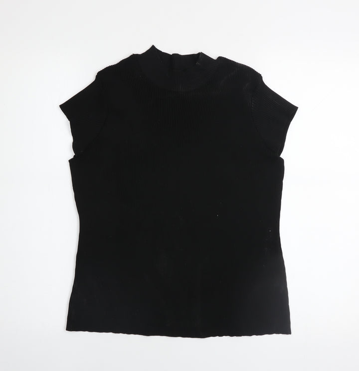 ASOS Women’s Black Mock Neck Ribbed Short Sleeve Top Size L