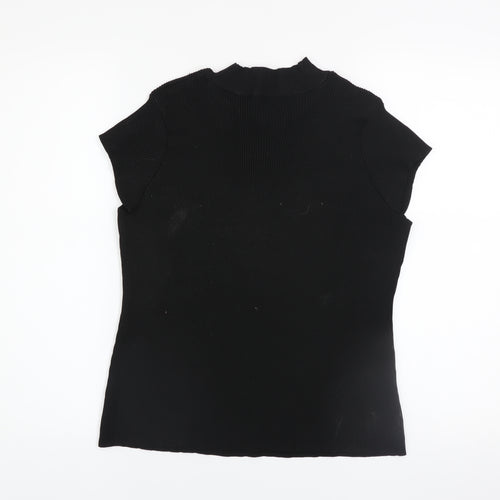 ASOS Women’s Black Mock Neck Ribbed Short Sleeve Top Size L