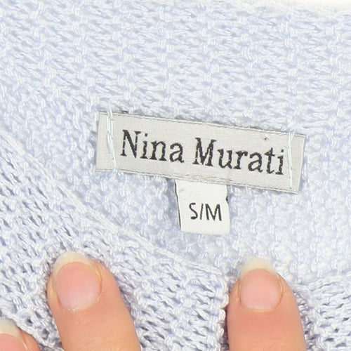 Nina Murati Women Blue Open-Knit Lightweight Pullover Jumper S