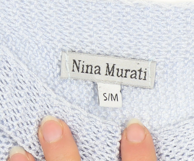 Nina Murati Women Blue Open-Knit Lightweight Pullover Jumper S