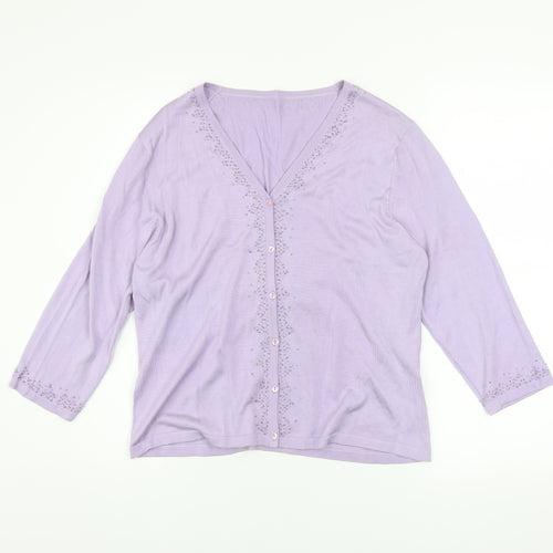 Marks and Spencer Women’s Purple Silk Beaded V-Neck Cardigan Size 18