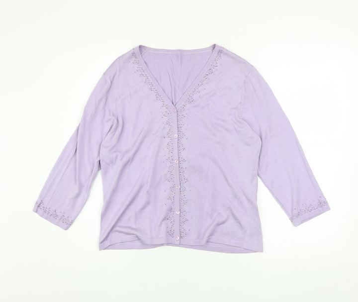 Marks and Spencer Women’s Purple Silk Beaded V-Neck Cardigan Size 18