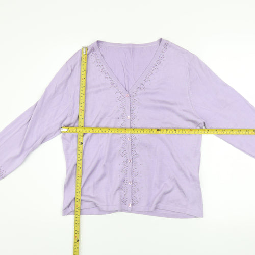 Marks and Spencer Women’s Purple Silk Beaded V-Neck Cardigan Size 18