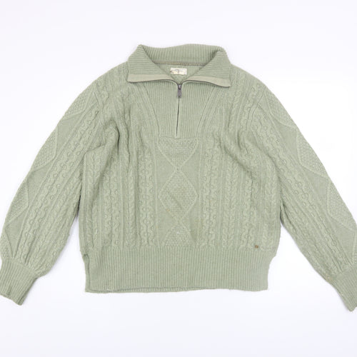 Fat Face Women’s Green Cable-Knit 1/4 Zip Jumper Size 12