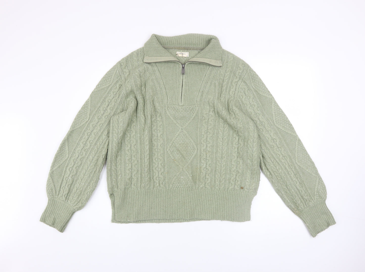 Fat Face Women’s Green Cable-Knit 1/4 Zip Jumper Size 12
