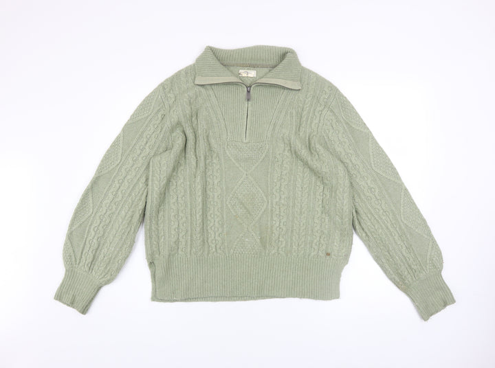 Fat Face Women’s Green Cable-Knit 1/4 Zip Jumper Size 12