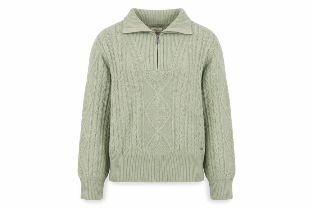Fat Face Women’s Green Cable-Knit 1/4 Zip Jumper Size 12