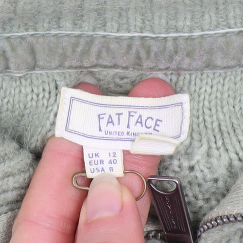 Fat Face Women’s Green Cable-Knit 1/4 Zip Jumper Size 12