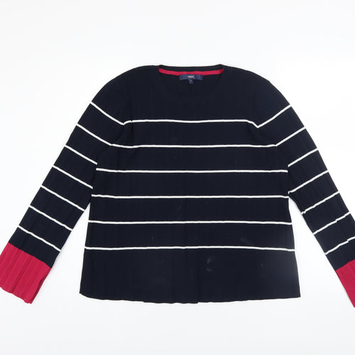Next Womens Blue Striped Flared Sleeve Crew Neck Jumper Size 14