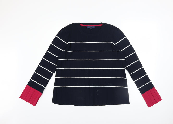 Next Womens Blue Striped Flared Sleeve Crew Neck Jumper Size 14