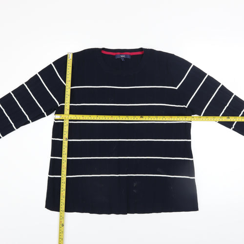 Next Womens Blue Striped Flared Sleeve Crew Neck Jumper Size 14