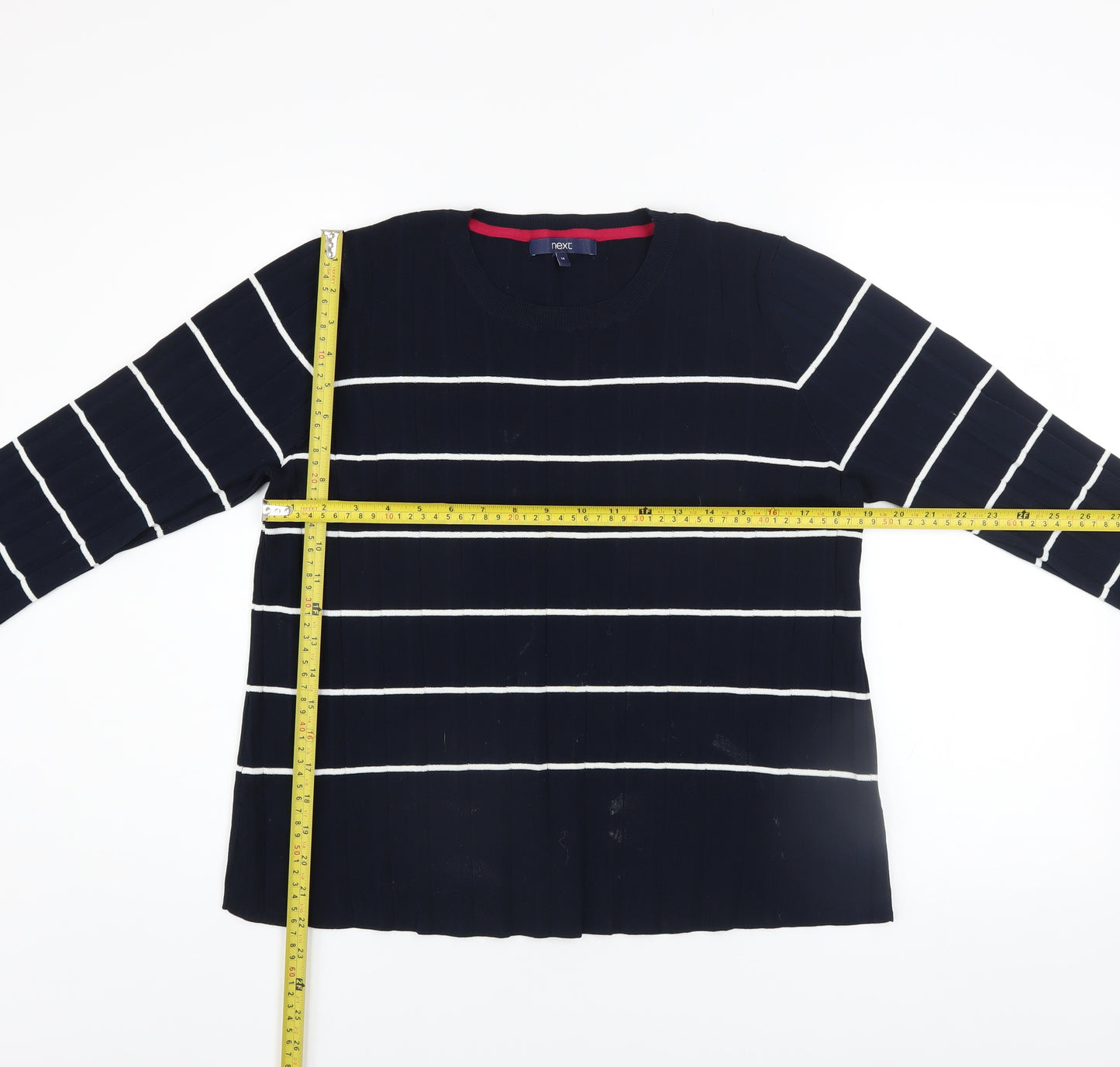 Next Womens Blue Striped Flared Sleeve Crew Neck Jumper Size 14