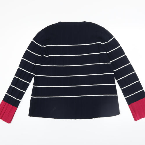 Next Womens Blue Striped Flared Sleeve Crew Neck Jumper Size 14