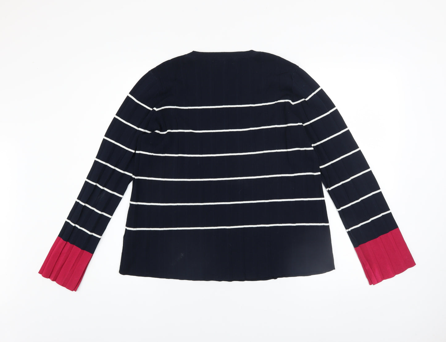 Next Womens Blue Striped Flared Sleeve Crew Neck Jumper Size 14