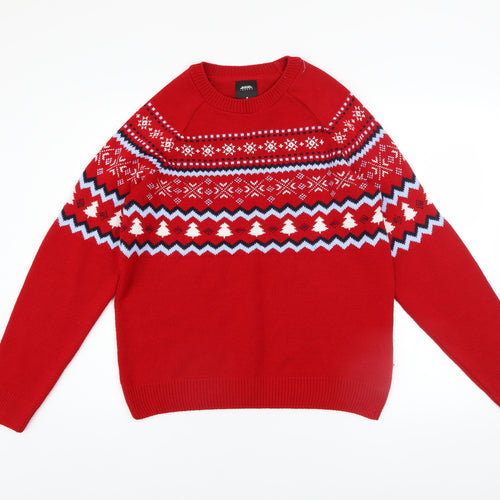 Burton Menswear London Men's Red Fair Isle Christmas Jumper M