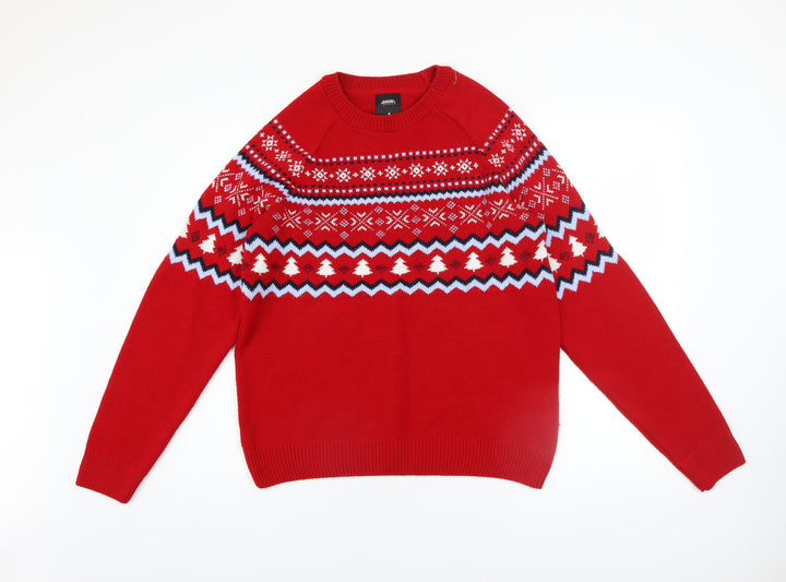 Burton Menswear London Men's Red Fair Isle Christmas Jumper M